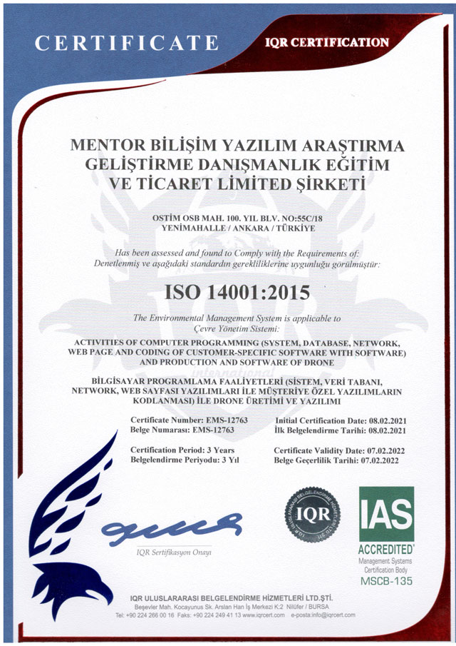 ISO 14001:2015 Sertifikası (PDF indir)