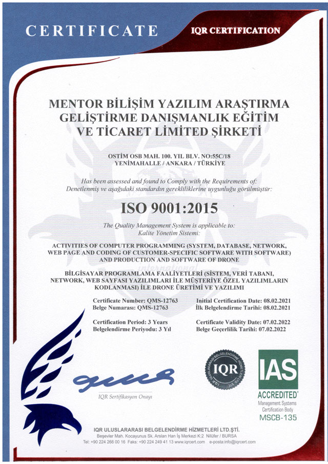 ISO 9001:2015 Sertifikası (PDF indir)